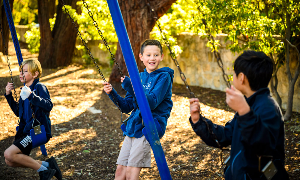 Lower school students playing outside at The Riviera Ridge School